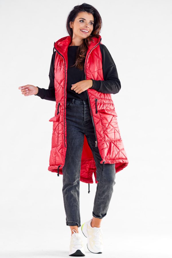 Red Gilet in Women`s Coats, Jackets with Polyester