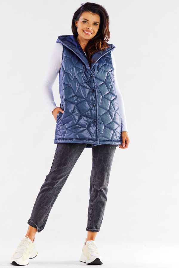 Navy Blue Gilet in Women`s Coats, Jackets with Polyester