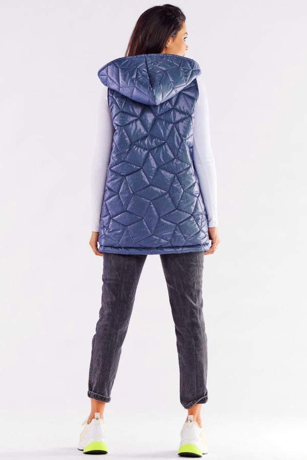 Navy Blue Gilet in Women`s Coats, Jackets with Polyester