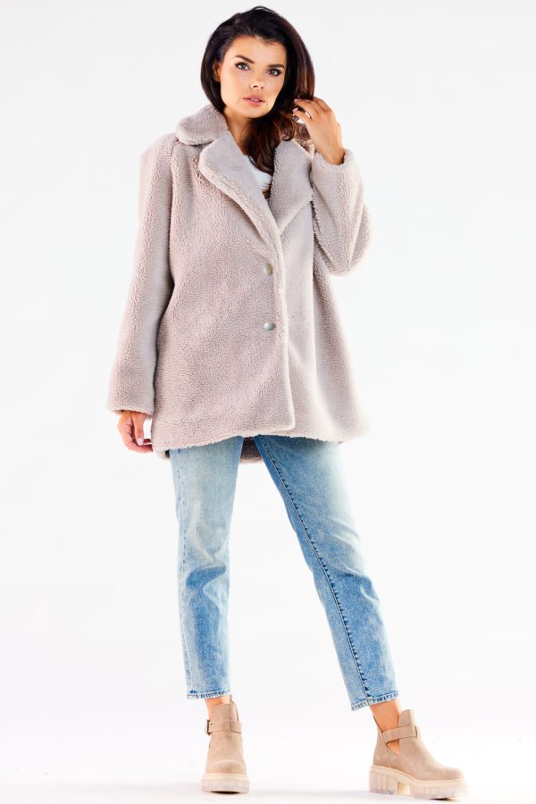 Beige Coat in Women`s Coats, Jackets with Polyester