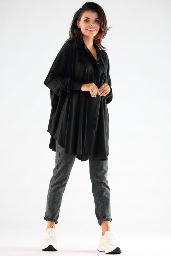 Black Long Sleeve Shirt in Shirts For Women with Spandex and Viscose