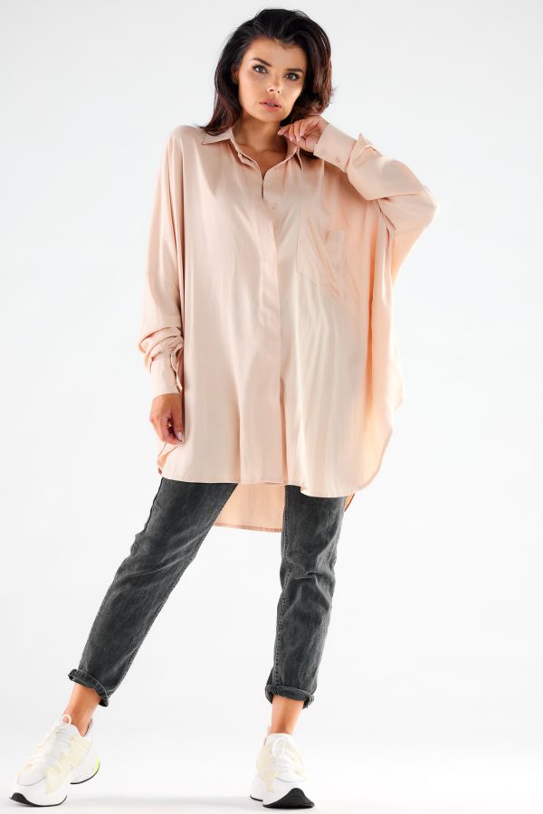 Beige Long Sleeve Shirt in Shirts For Women with Spandex and Viscose