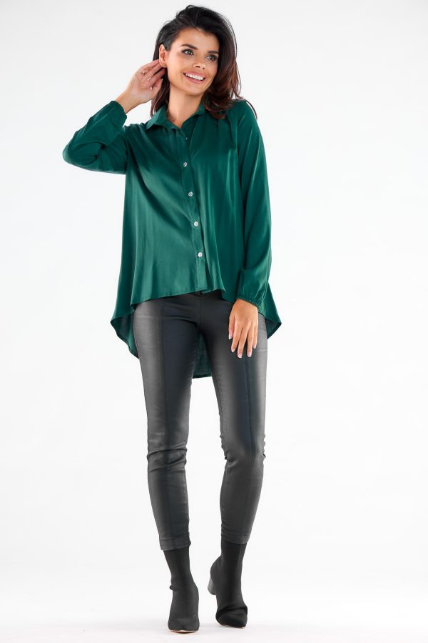 Green Long Sleeve Shirt in Shirts For Women with Spandex and Viscose