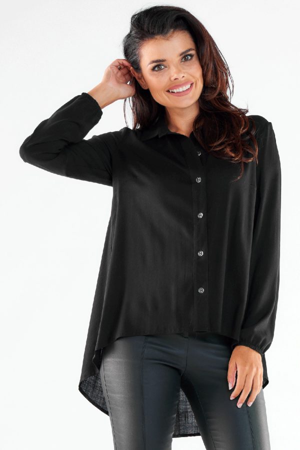 Black Long Sleeve Shirt in Shirts For Women with Spandex and Viscose