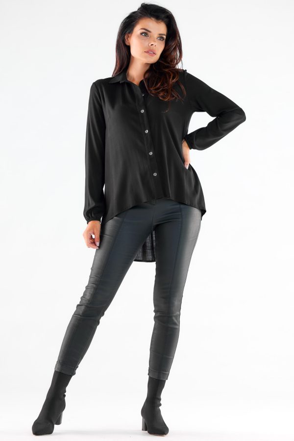 Black Long Sleeve Shirt in Shirts For Women with Spandex and Viscose