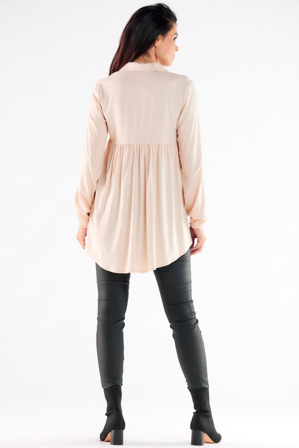 Beige Long Sleeve Shirt in Shirts For Women with Spandex and Viscose