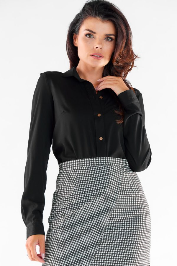 Black Long Sleeve Shirt in Shirts For Women with Spandex and Viscose