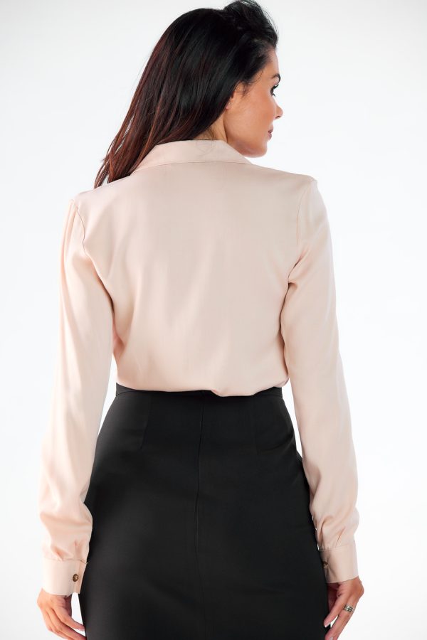 Beige Long Sleeve Shirt in Shirts For Women with Spandex and Viscose