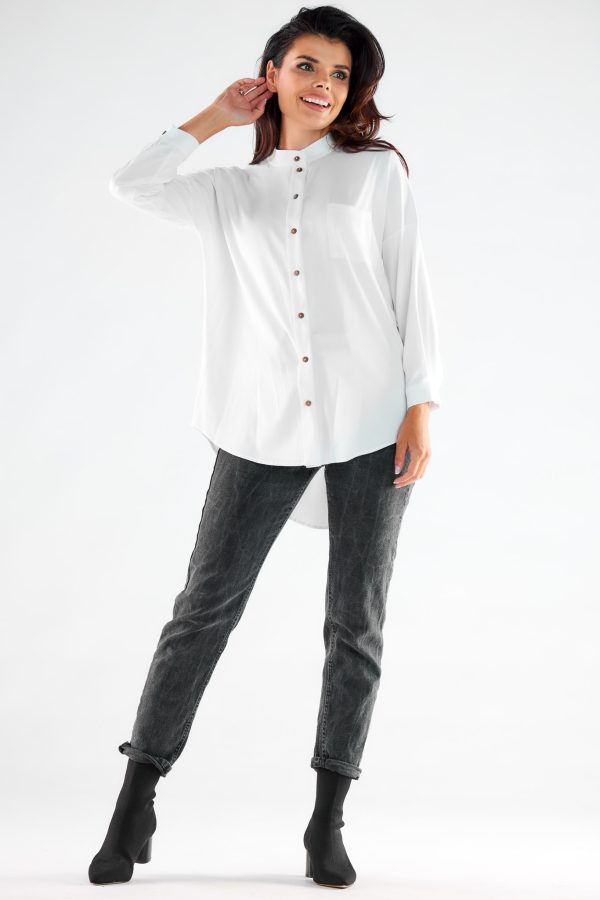 White Long Sleeve Shirt in Shirts For Women with Spandex and Viscose