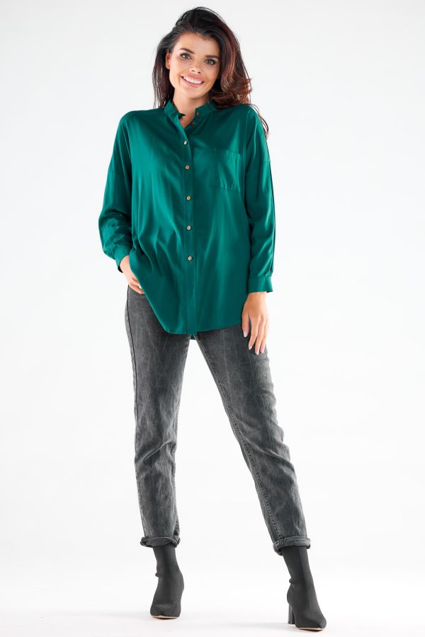 Green Long Sleeve Shirt in Shirts For Women with Spandex and Viscose