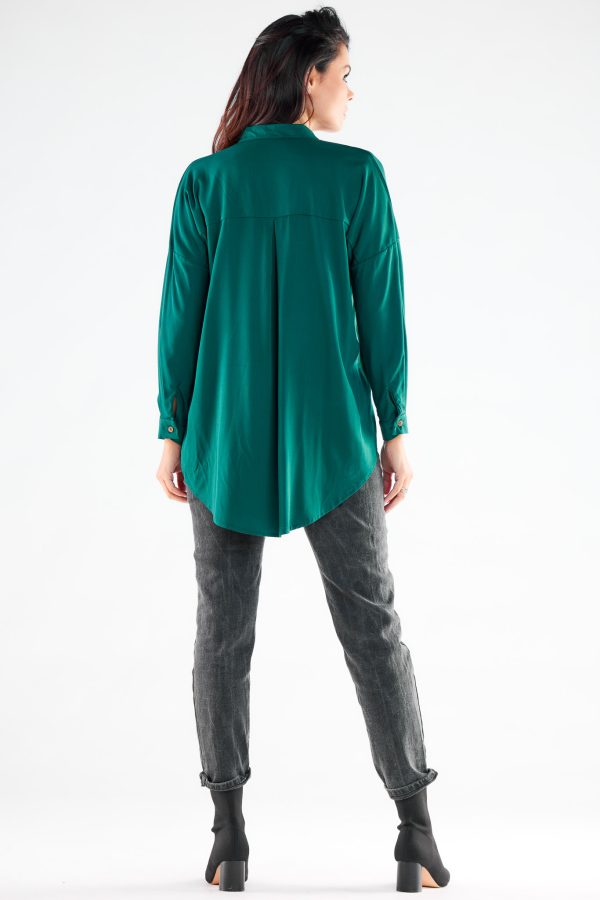 Green Long Sleeve Shirt in Shirts For Women with Spandex and Viscose