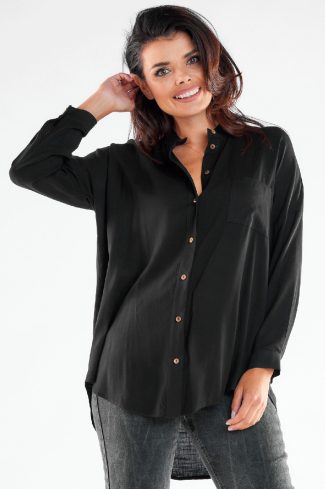 Black Long Sleeve Shirt in Shirts For Women with Spandex and Viscose