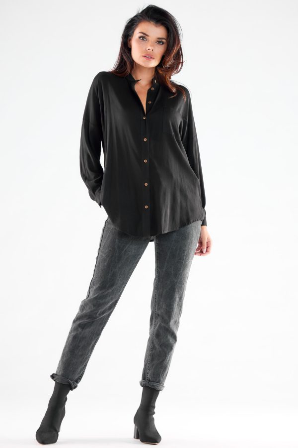 Black Long Sleeve Shirt in Shirts For Women with Spandex and Viscose