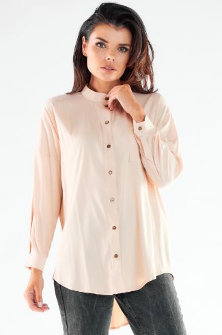 Beige Long Sleeve Shirt in Shirts For Women with Spandex and Viscose
