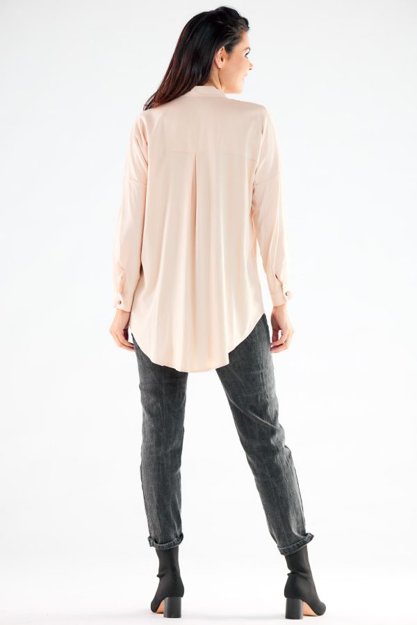 Beige Long Sleeve Shirt in Shirts For Women with Spandex and Viscose