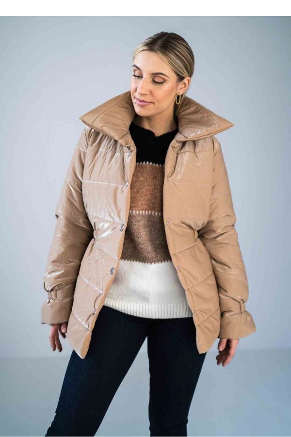 Beige Jacket in Women`s Coats, Jackets with Polyester