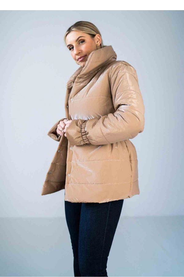 Beige Jacket in Women`s Coats, Jackets with Polyester