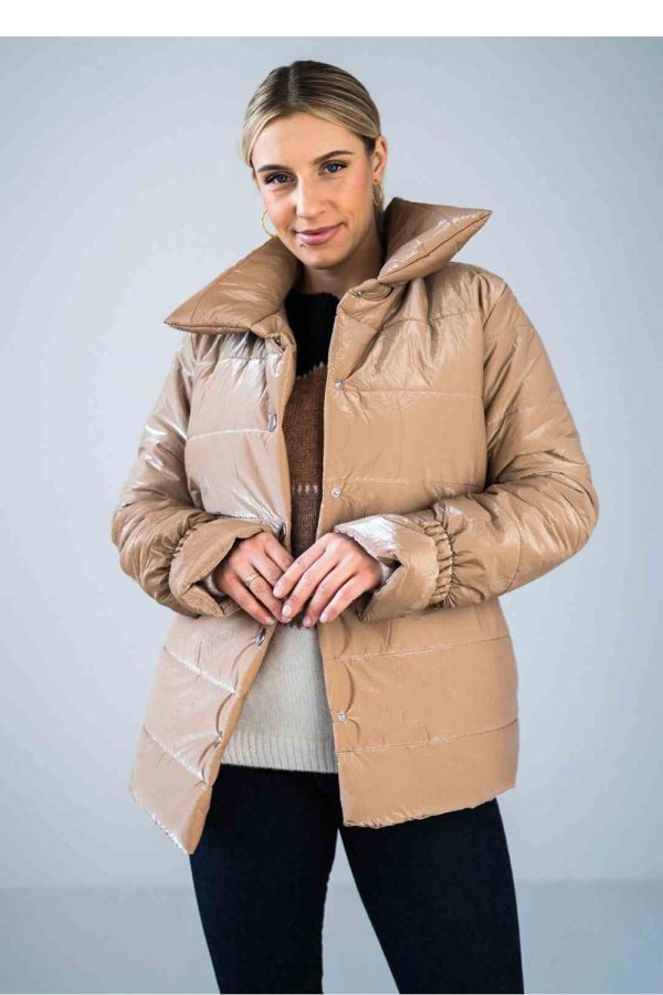 Beige Jacket in Women`s Coats, Jackets with Polyester