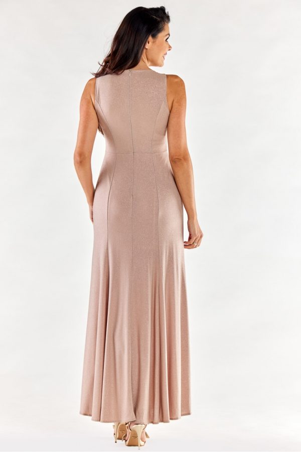 Beige Long Dress in Evening Dresses with Spandex and Polyester