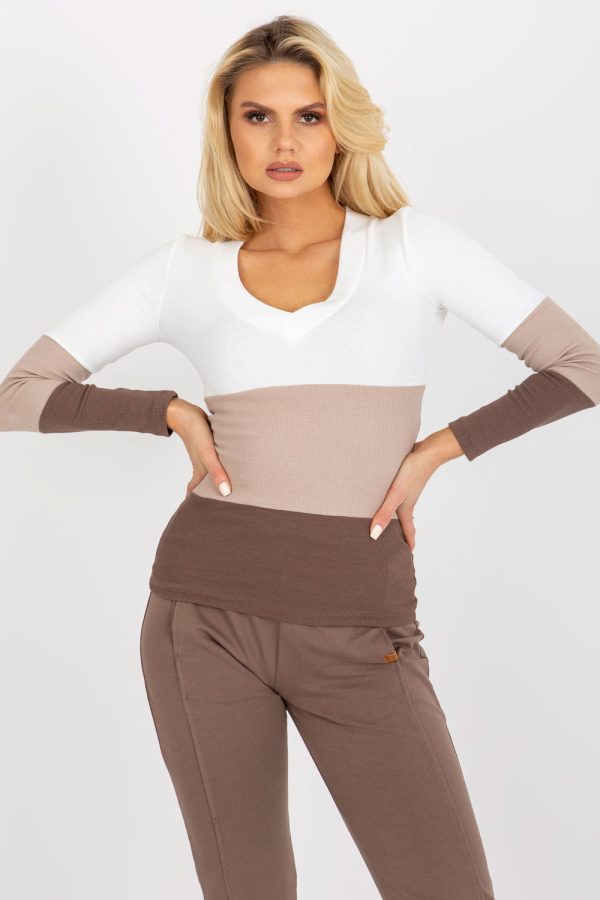 Brown Blouse in Women`s Blouses, Tunics with Cotton and Spandex