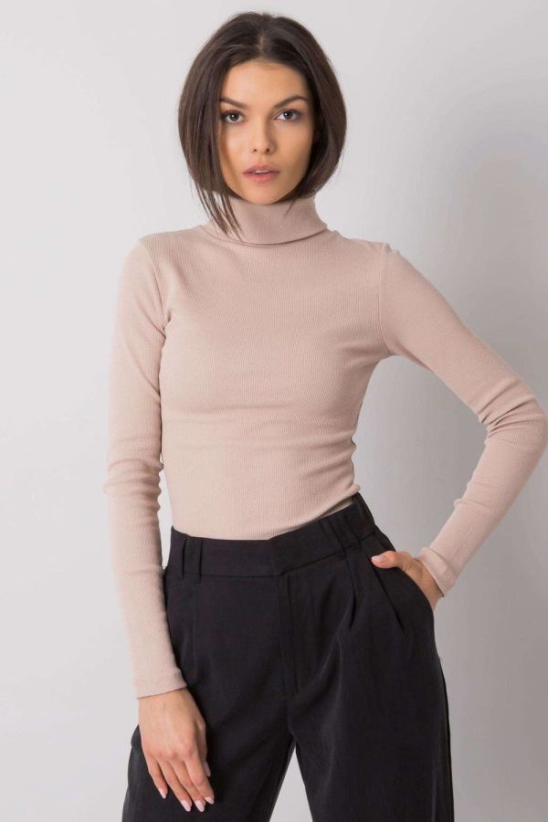 Beige Turtleneck in Sweaters, Pullovers, Jumpers, Turtlenecks, Boleros, Shrugs with Cotton and Spandex