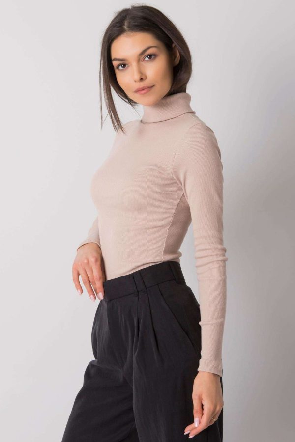 Beige Turtleneck in Sweaters, Pullovers, Jumpers, Turtlenecks, Boleros, Shrugs with Cotton and Spandex