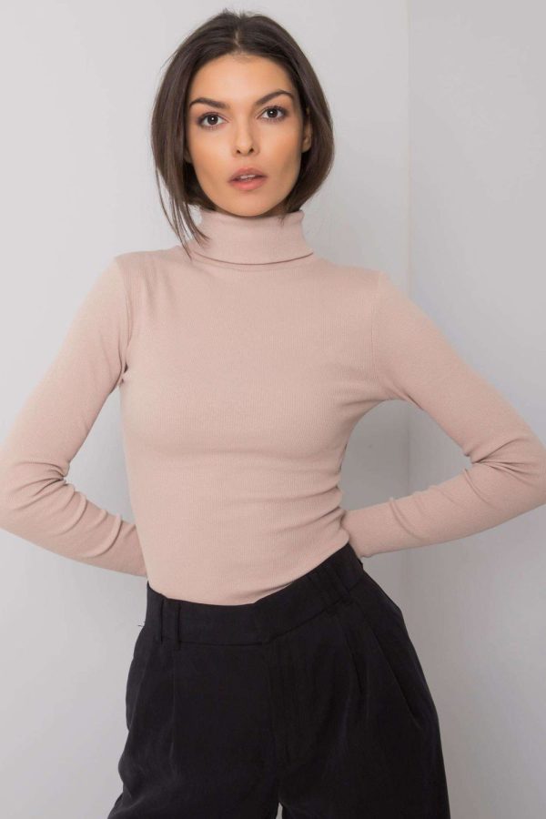 Beige Turtleneck in Sweaters, Pullovers, Jumpers, Turtlenecks, Boleros, Shrugs with Cotton and Spandex
