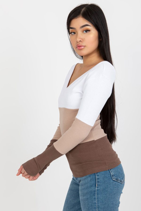 Brown Blouse in Women`s Blouses, Tunics with Cotton and Spandex