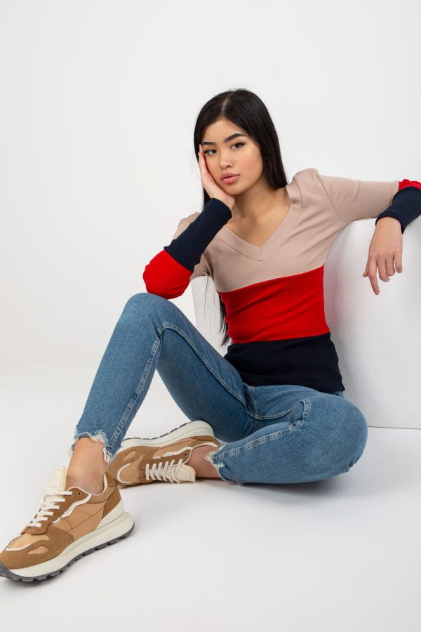 Navy Blue Blouse in Women`s Blouses, Tunics with Cotton and Spandex