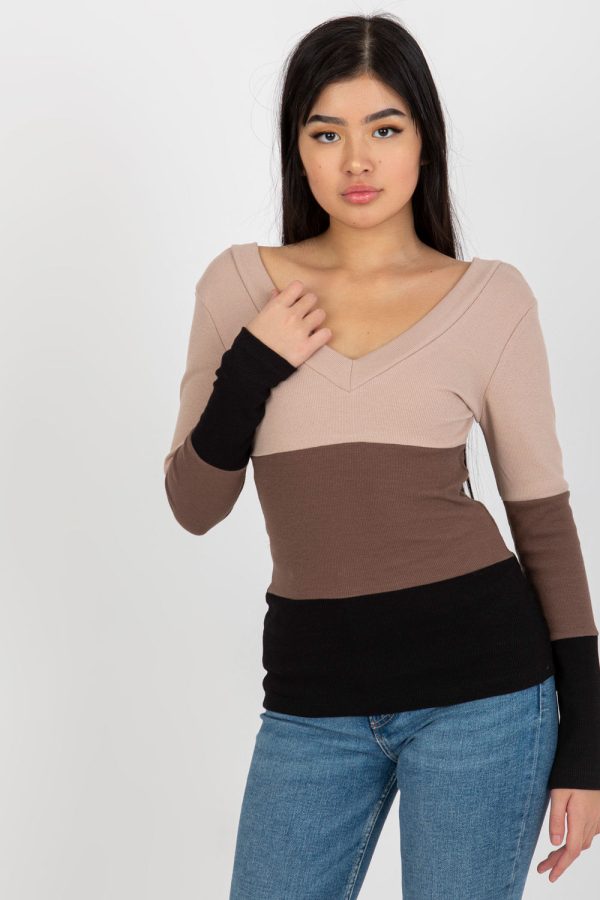 Beige Blouse in Women`s Blouses, Tunics with Cotton and Spandex