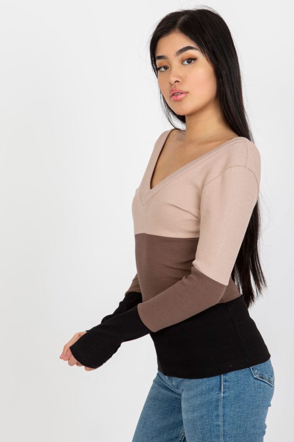 Beige Blouse in Women`s Blouses, Tunics with Cotton and Spandex