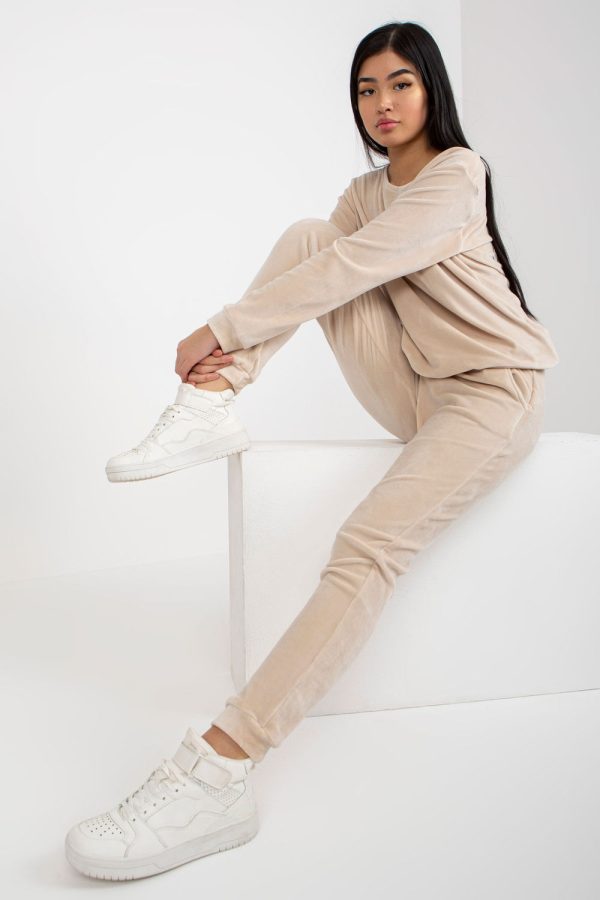 Beige Set in Pants, Trousers, Shorts with Spandex and Viscose