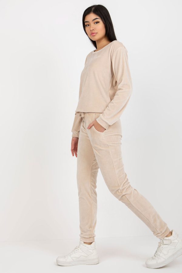 Beige Set in Pants, Trousers, Shorts with Spandex and Viscose
