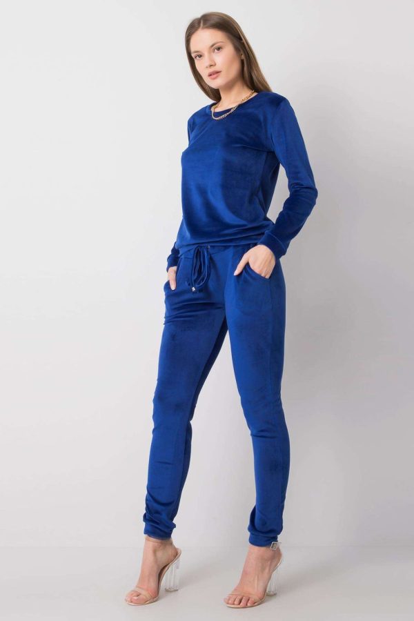 Blue Set in Pants, Trousers, Shorts with Spandex and Viscose