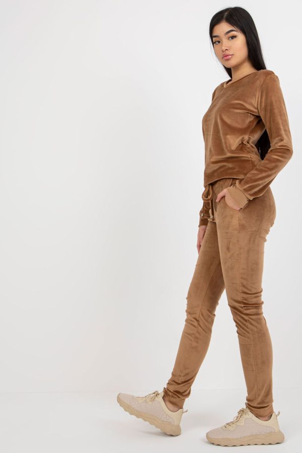 Brown Set in Pants, Trousers, Shorts with Spandex and Viscose