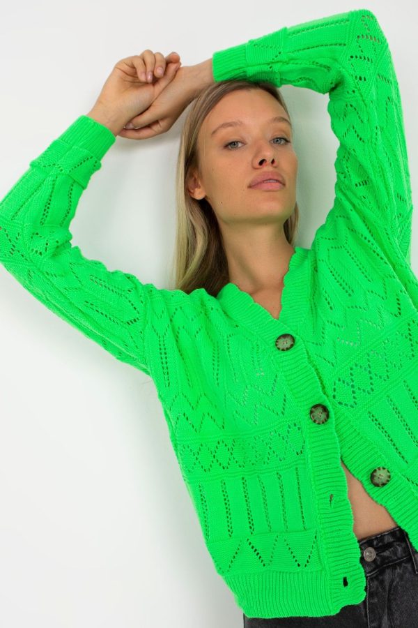 Green Cardigan in Cardigans For Women, Ponchos with Cotton and Spandex