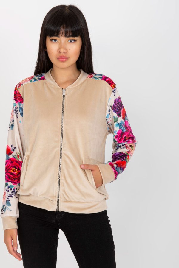 Beige Sweatshirt in Sweatshirts For Women with Spandex and Viscose