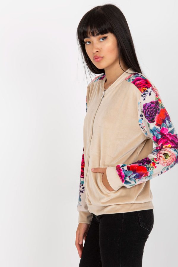Beige Sweatshirt in Sweatshirts For Women with Spandex and Viscose