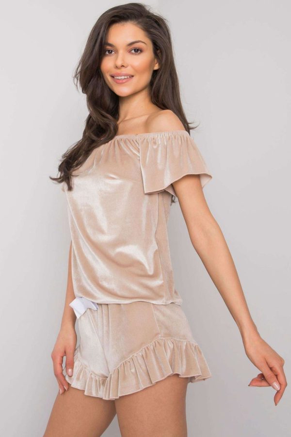 Beige Pyjama in Women`s Pyjamas, Sleepwear Sets with Spandex and Viscose