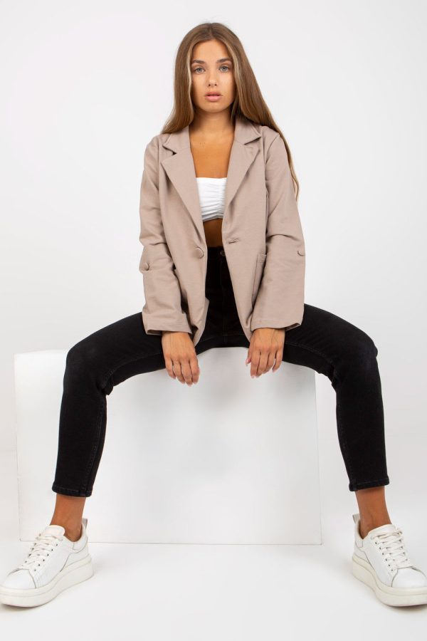 Beige Jacket in Jackets, Vests For Women with Cotton and Spandex