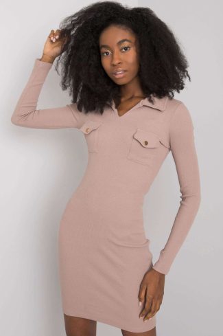 Beige Daydress in Day Dresses with Cotton and Spandex