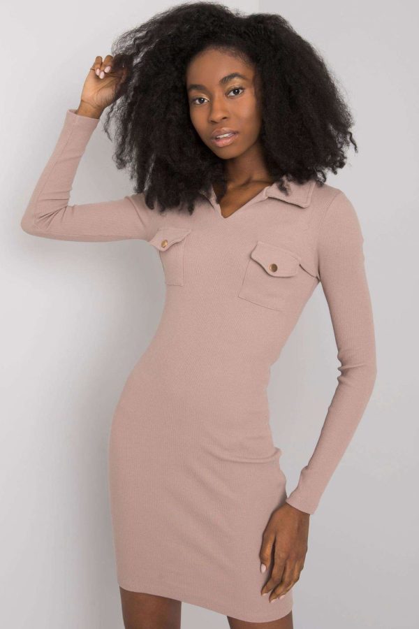 Beige Daydress in Day Dresses with Cotton and Spandex
