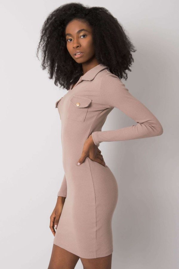 Beige Daydress in Day Dresses with Cotton and Spandex