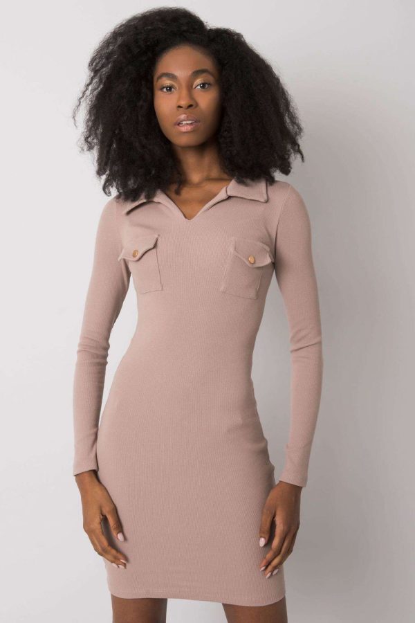Beige Daydress in Day Dresses with Cotton and Spandex