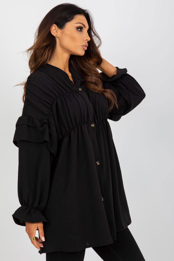 Black Long Sleeve Shirt in Shirts For Women with Polyester