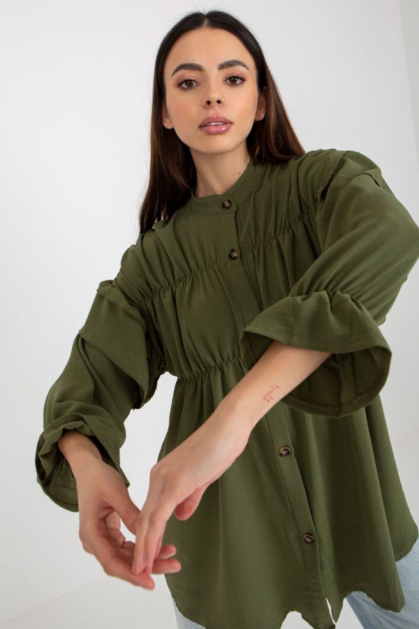 Green Long Sleeve Shirt in Shirts For Women with Polyester