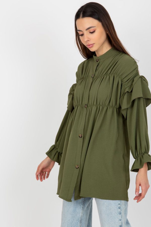 Green Long Sleeve Shirt in Shirts For Women with Polyester
