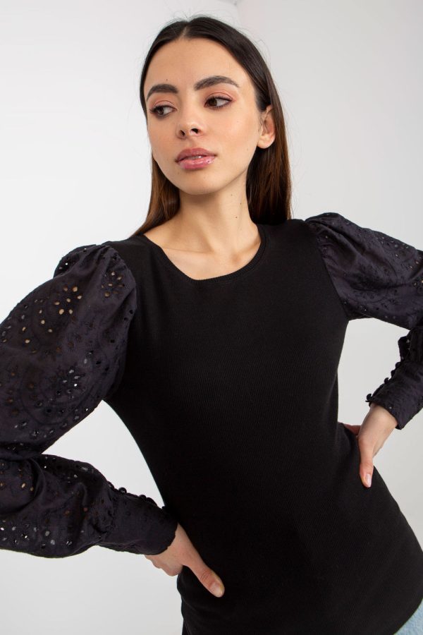 Black Blouse in Women`s Blouses, Tunics with Cotton and Spandex
