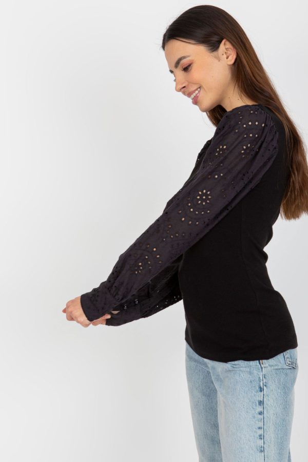 Black Blouse in Women`s Blouses, Tunics with Cotton and Spandex