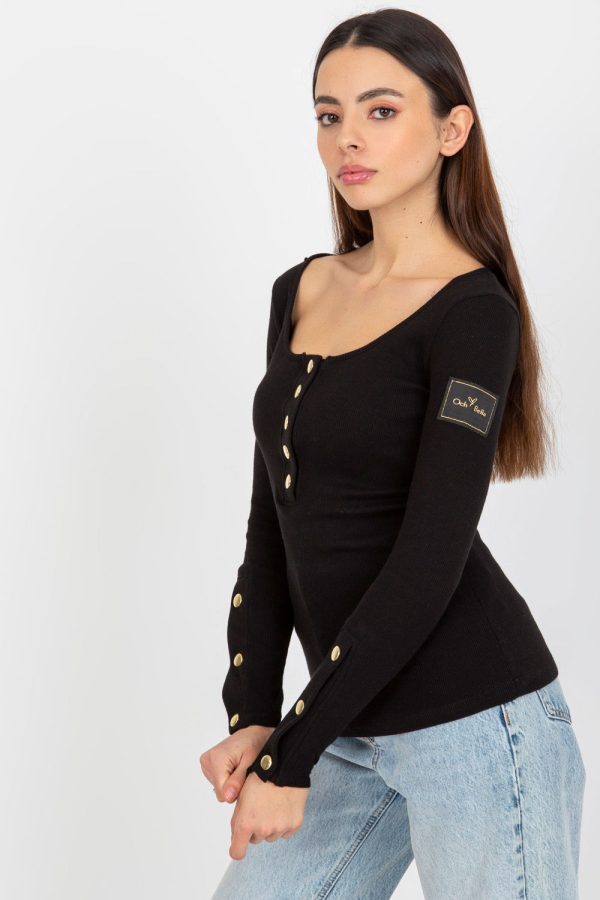 Black Blouse in Women`s Blouses, Tunics with Cotton and Spandex